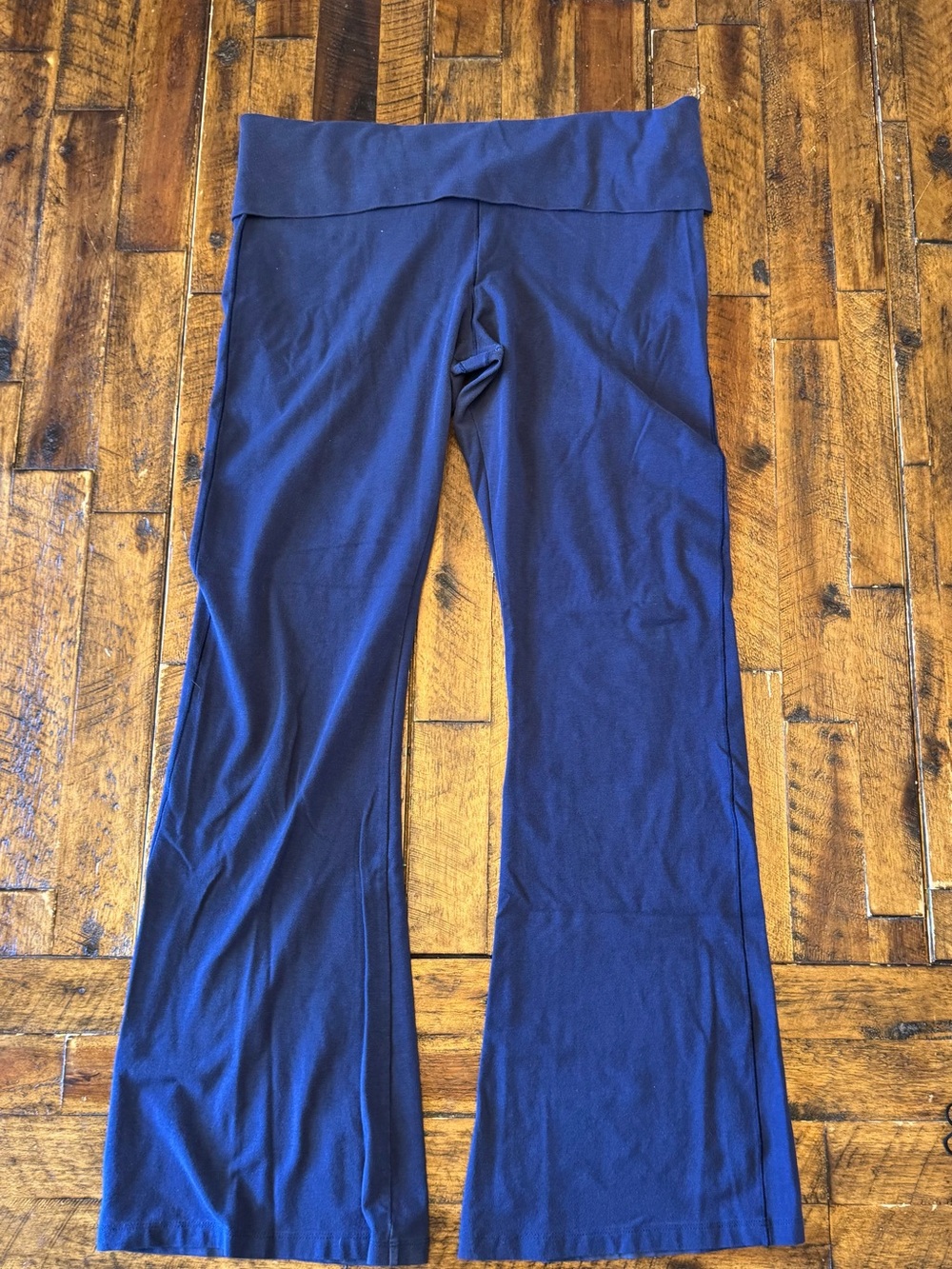 VS PINK Foldover Flare Yoga Pants Navy Blue Gold Embroidered Logo XL